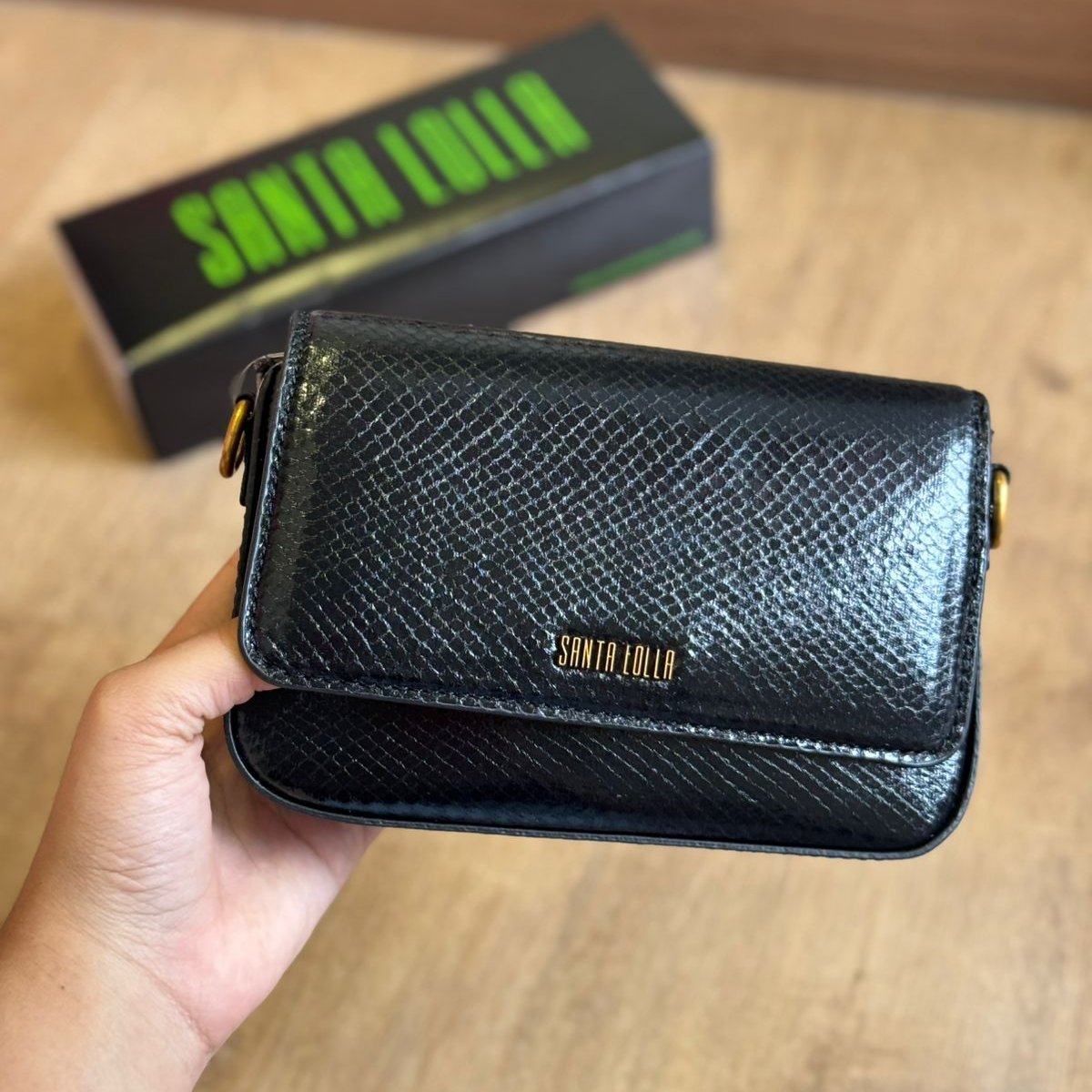 Bolsa Santa Lolla Baguete Metalizado Snake Alça Trança